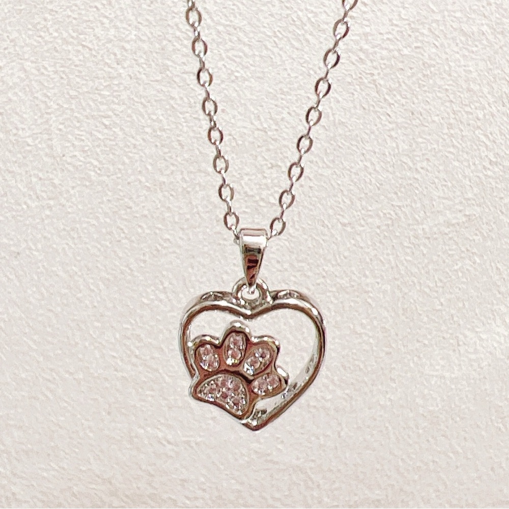 ✨ New cute paw 🐾 pink stones in the heart necklace - Picture 1 of 13